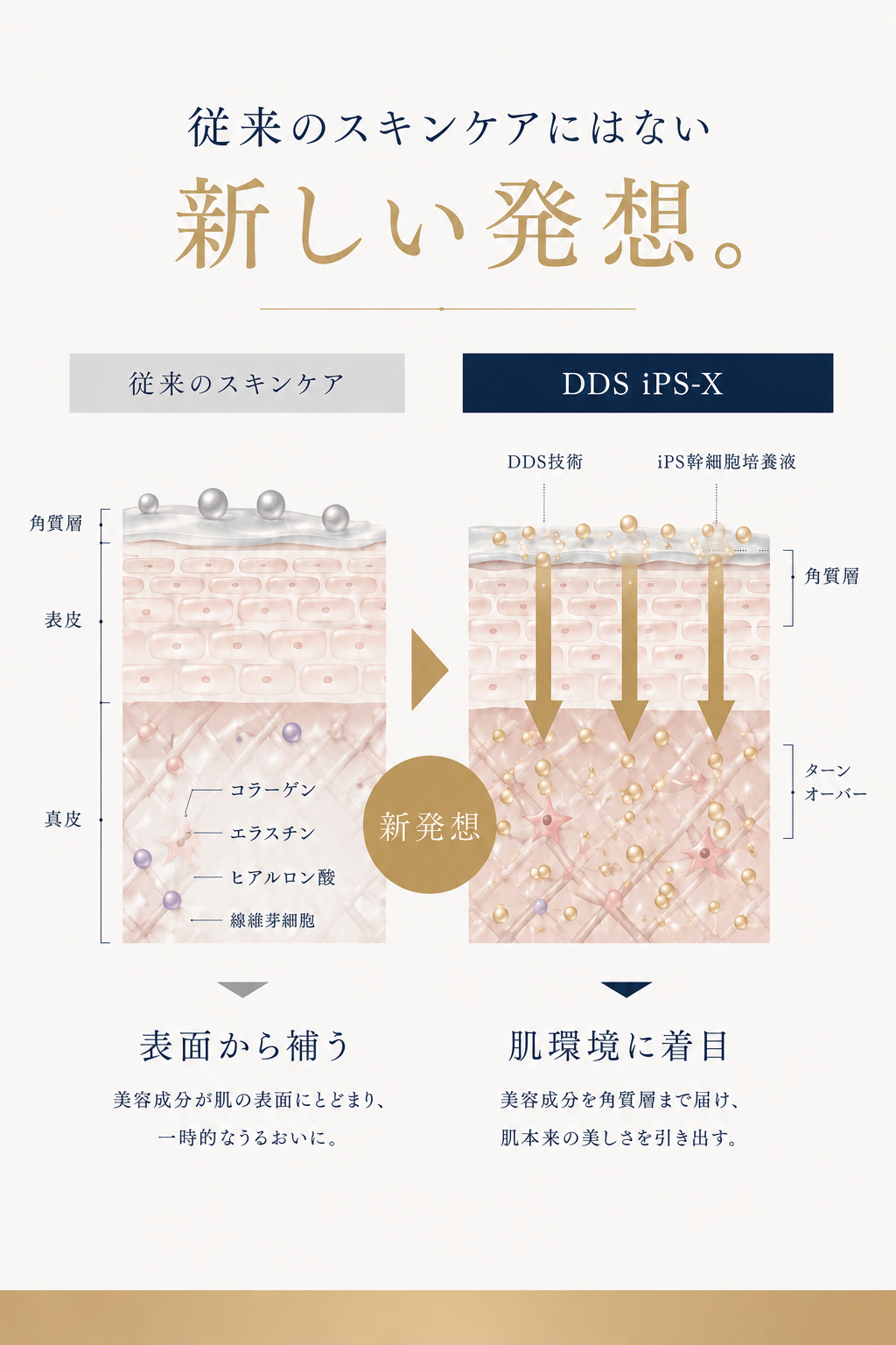 「補う」美容から、「引き出す」美容へ。従来のスキンケアではなく、肌環境に着目した新しい発想。